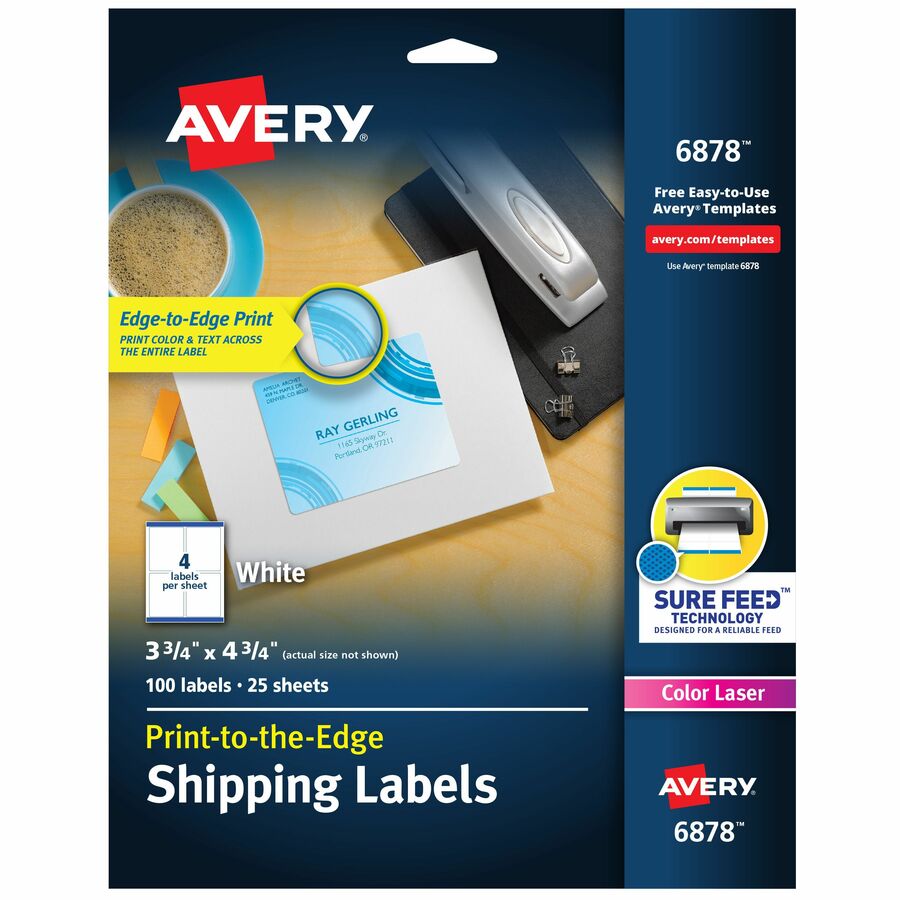 Shipping Labels, Sure Feed, 3-3/4" x 4-3/4" , 100 Labels (6878)