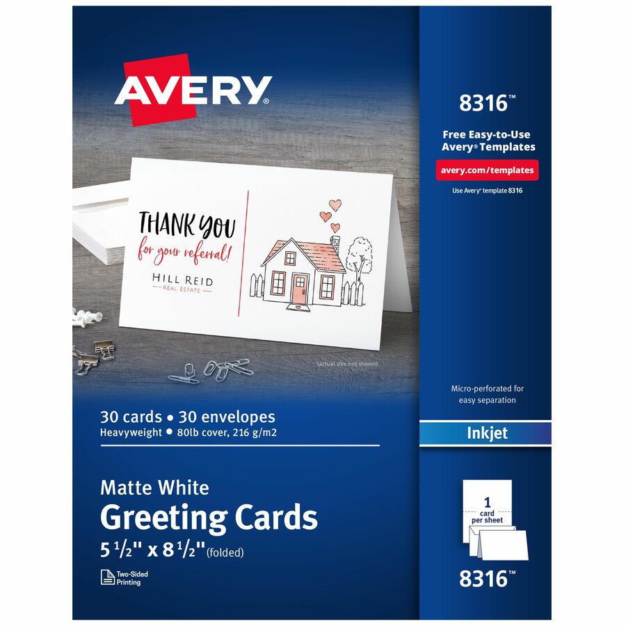Half-Fold Greeting Cards & Envelopes, Matte White (8316)