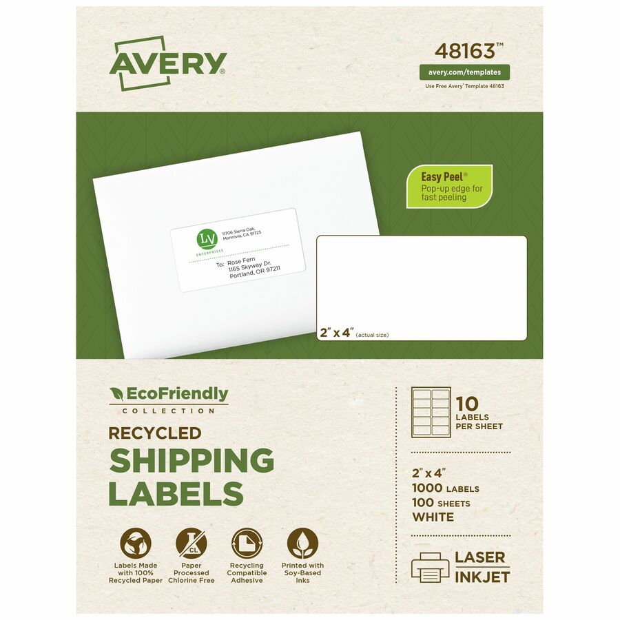 Eco-Friendly Shipping Labels for Laser and Inkjet Printers, 2" x 4"