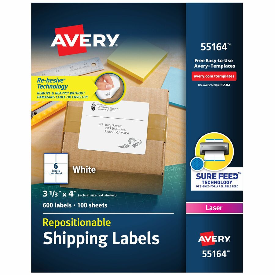 Repositionable Labels, Sure Feed, 3-1/3"x4" , 600 Labels (55164)