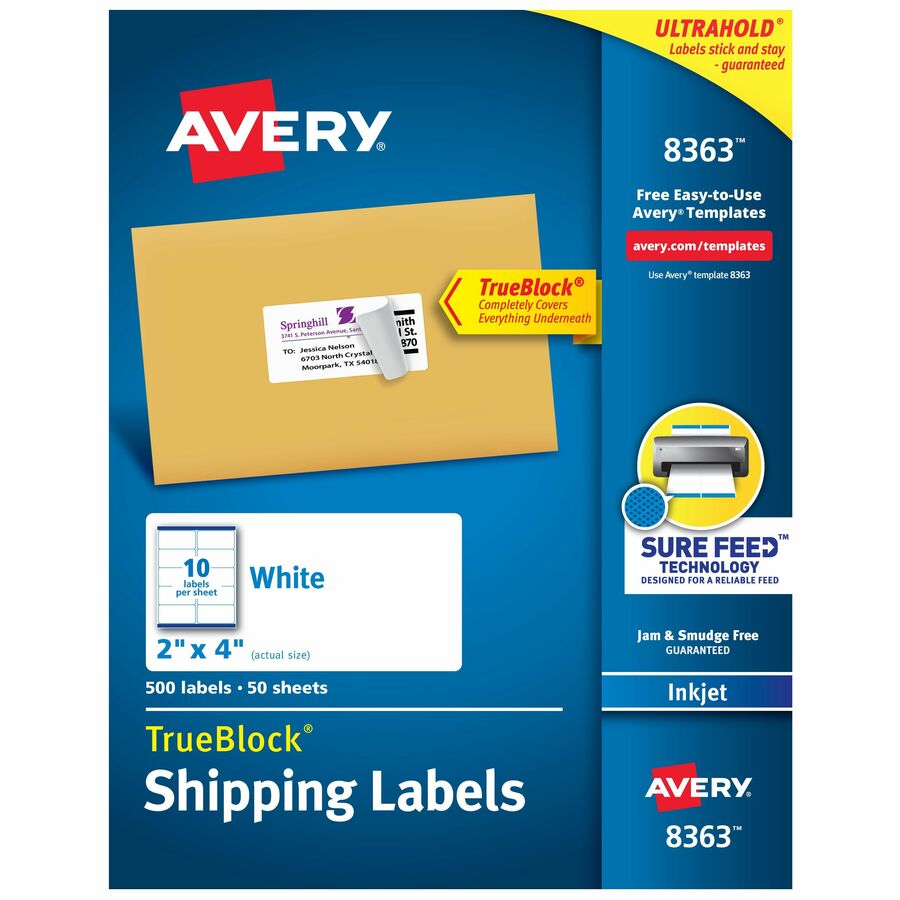 Shipping Labels, Sure Feed&reg;, 2" x 4" , 500 Labels (8363)