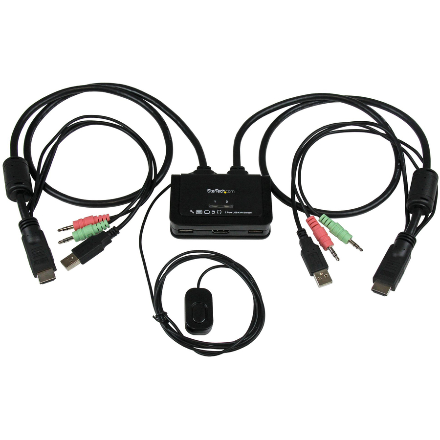 2 Port USB HDMI Cable KVM Switch with Audio and Remote Switch - USB Powered