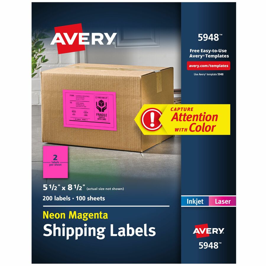 Neon Shipping Labels, 5-1/2" x 8-1/2" , 200 Labels (5948)
