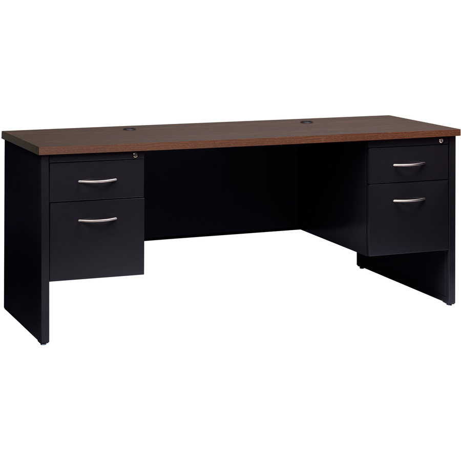 Walnut Laminate Commercial Steel Double-pedestal Credenza - 2-Drawer