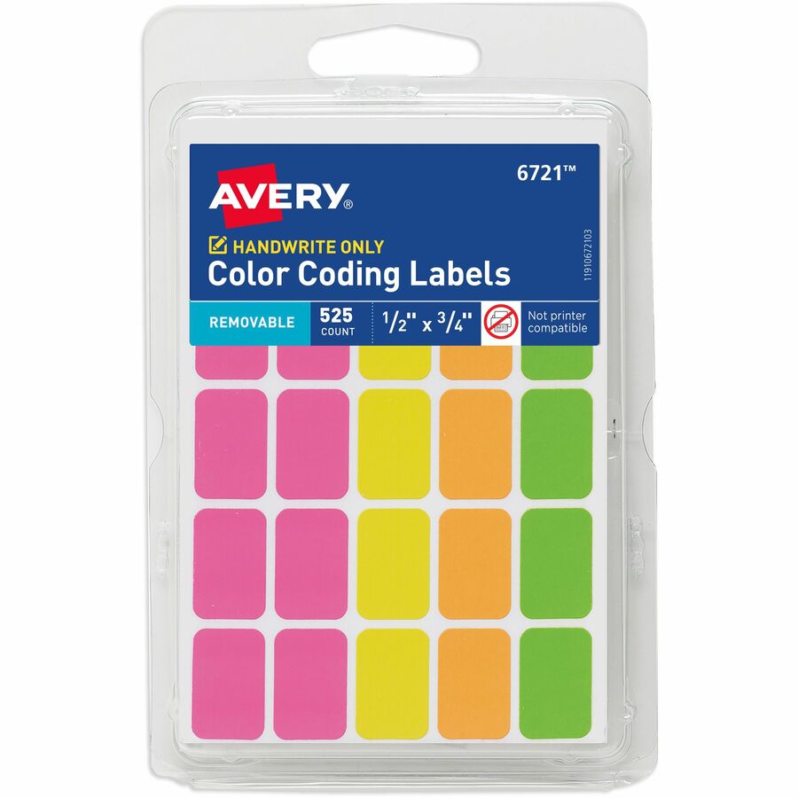 Removable Labels, 1/2" x 3/4" , Neon, 525 Total (6721)