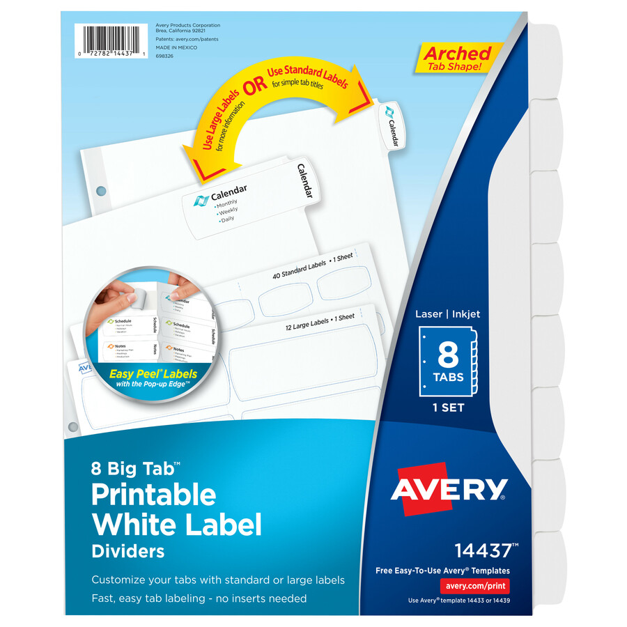 Big Tab Printable White Label Dividers
