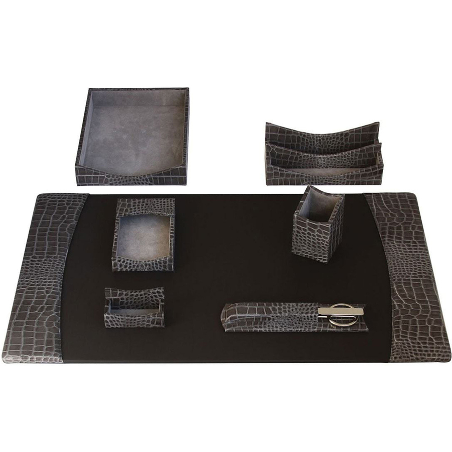 Castlerock Gray Italian Patent Leather 7-Piece Desk Set