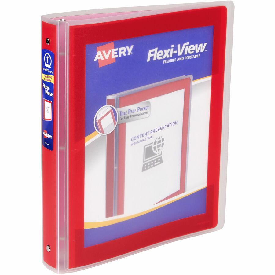 Flexi-View 3 Ring Binder, 1 Inch Round Rings, 1 Red Binder