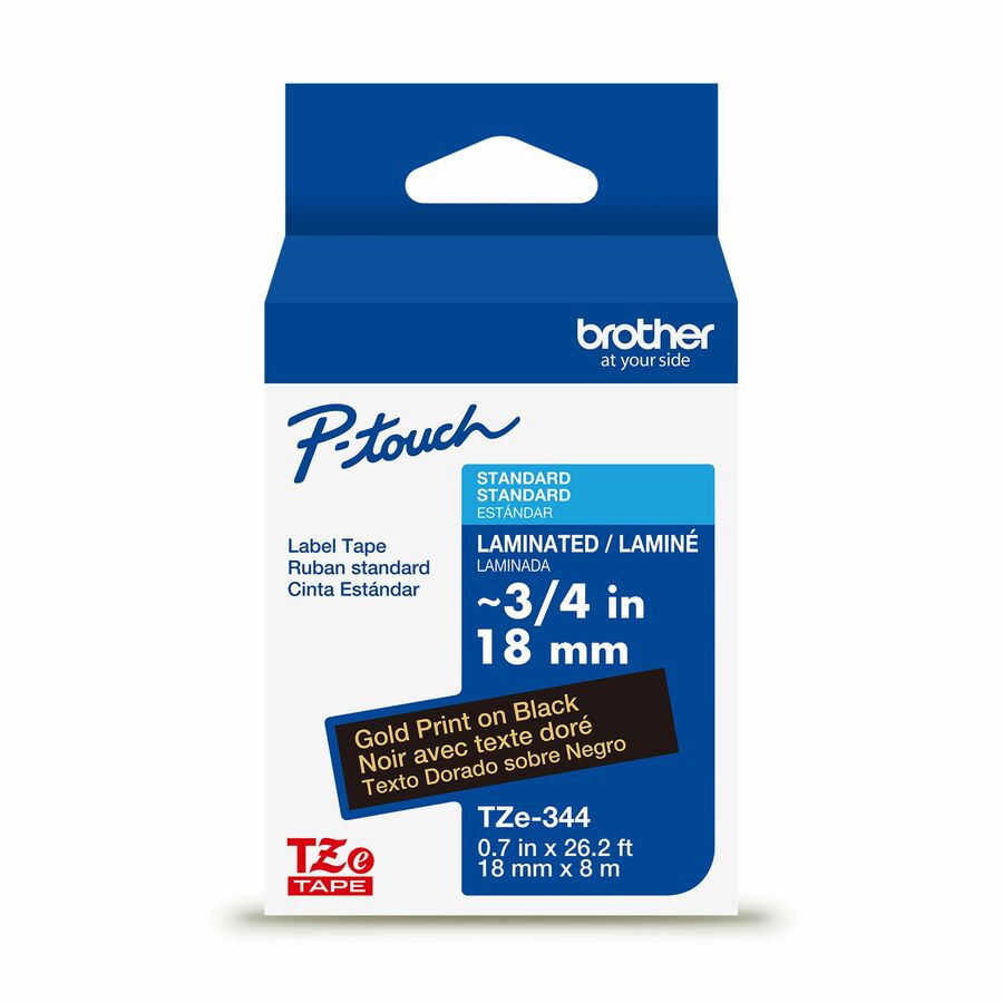 Genuine P-touch TZe344 GLD on BK Label Tape, Laminated, 18mmX8m