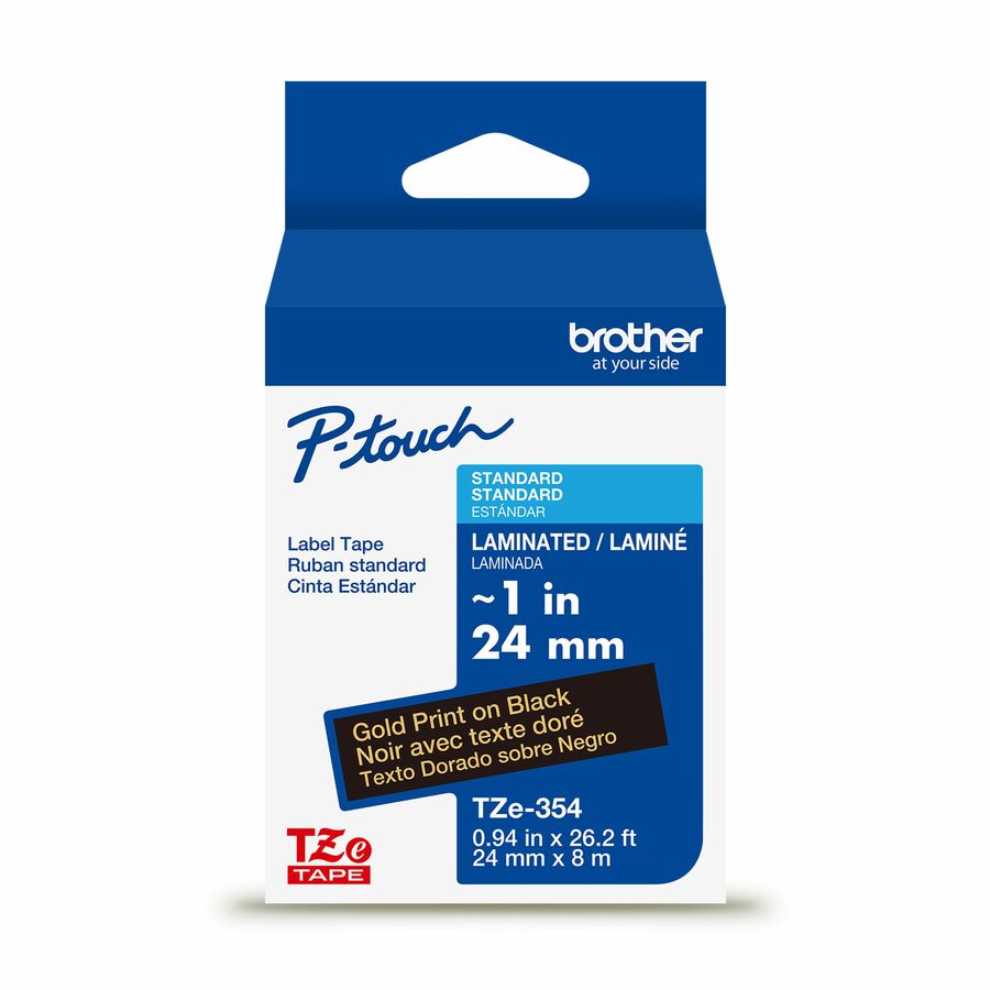 Genuine P-touch TZe354 GLD on BK Label Tape, Laminated, 24mmX8m