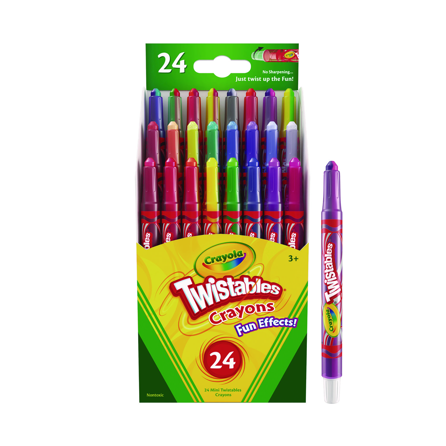 Twistables Fun Effects Mini Crayons, Miniature Size, 0.44" x 4", 24 Assorted Metallic, Neon and Rainbow Colors, 24/Pack