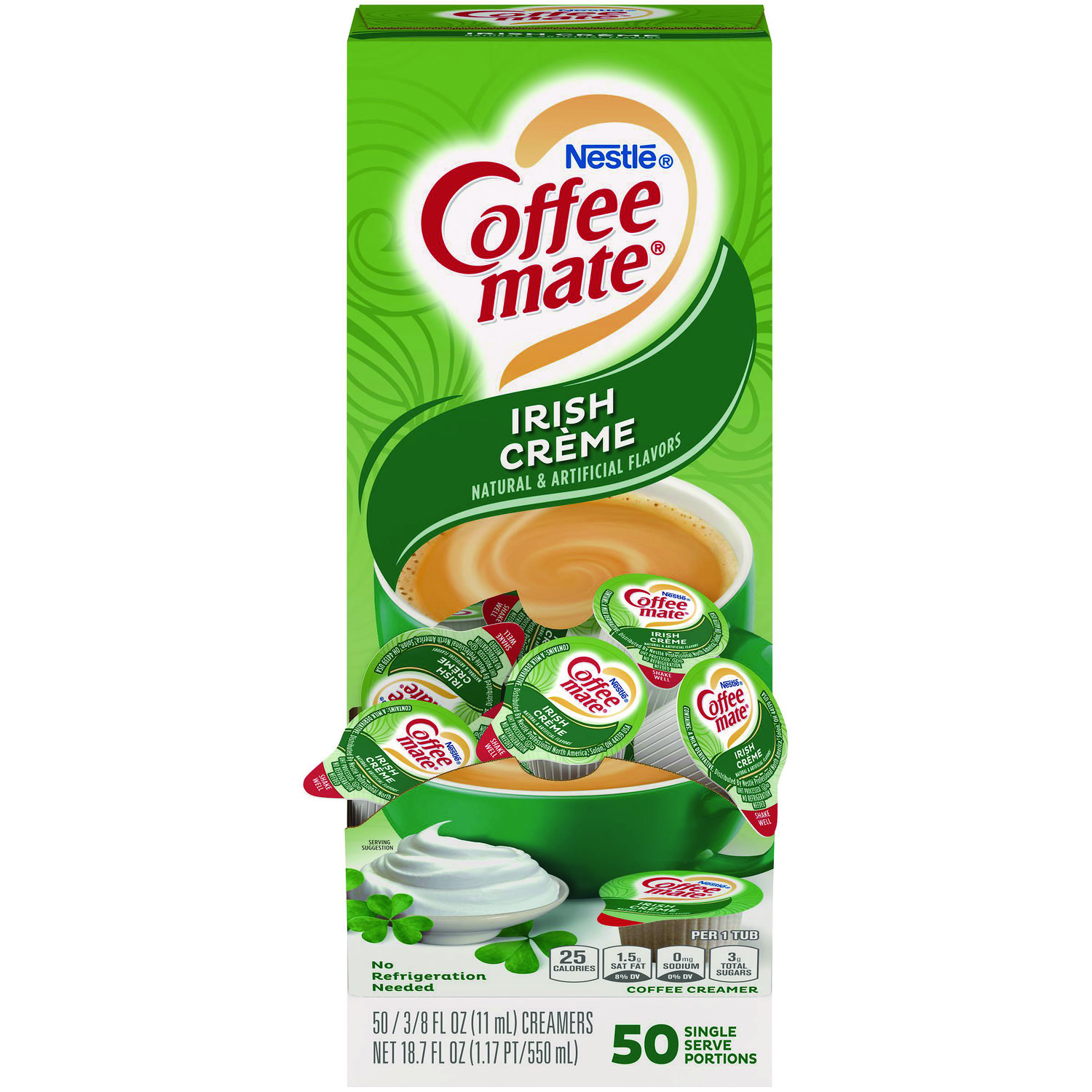 Liquid Coffee Creamer, Irish Creme, 0.38 oz Mini Cups, 50/Box