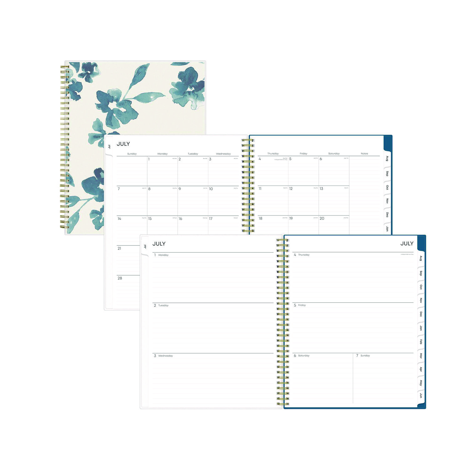 Bakah Blue Academic Year Weekly/Monthly Planner, Floral Artwork, 11 x 8.5, Blue/White Cover, 12-Month (July-June): 2025-2026