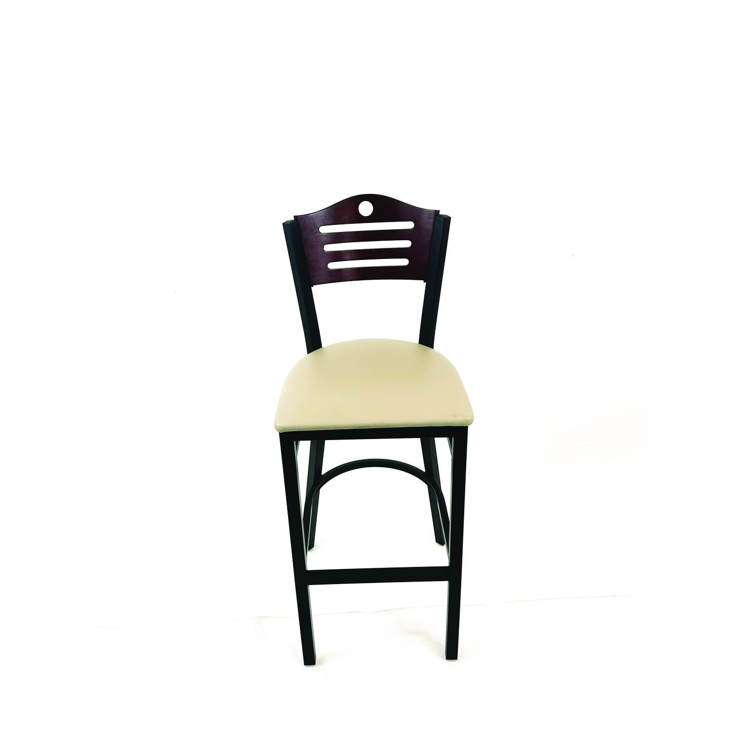 Eagle Series Barstool, Supports Up to 300 lb, 28.5" Seat Height, Taupe Seat, Dark Mahogany Back, Black Base