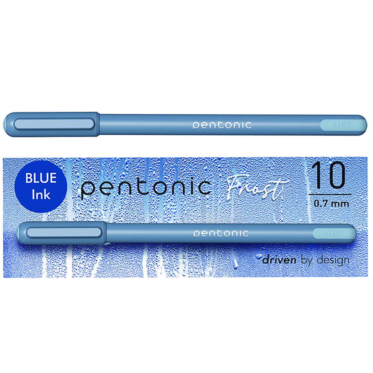 PENTONIC Gel Pen, Stick, Fine 0.7 mm, Blue Ink, Frosted Blue Barrel, 10/Pack