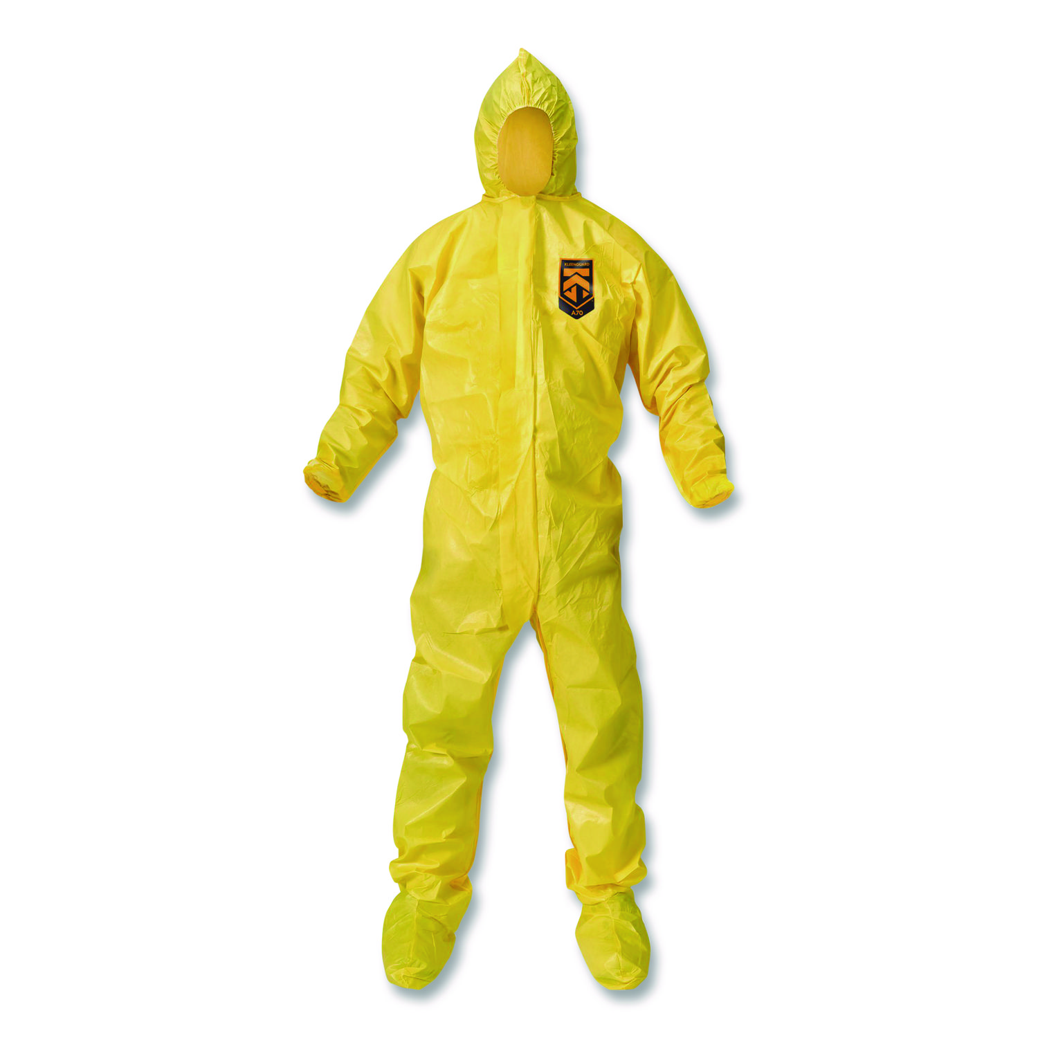 A70 Chemical Spray Protection Coveralls, Elastic Wrists, Ankles, Hood and Boots, 2X-Large, Yellow, 12/Carton