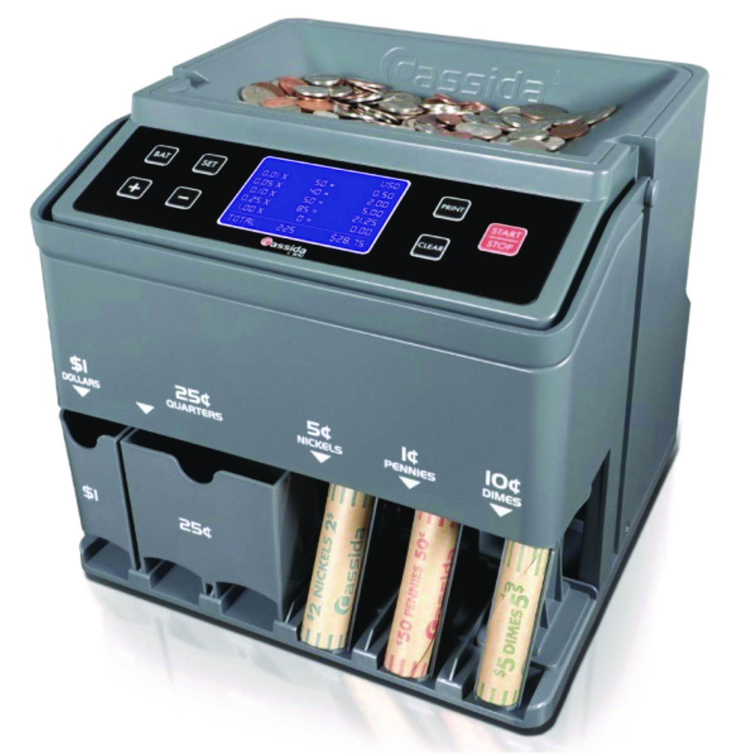 C300 Series Coin Sorter/Counter for Pennies, Nickels, Dimes, Quarters and Dollars, 300 coins/min, 11" x 11" x 10", Gray