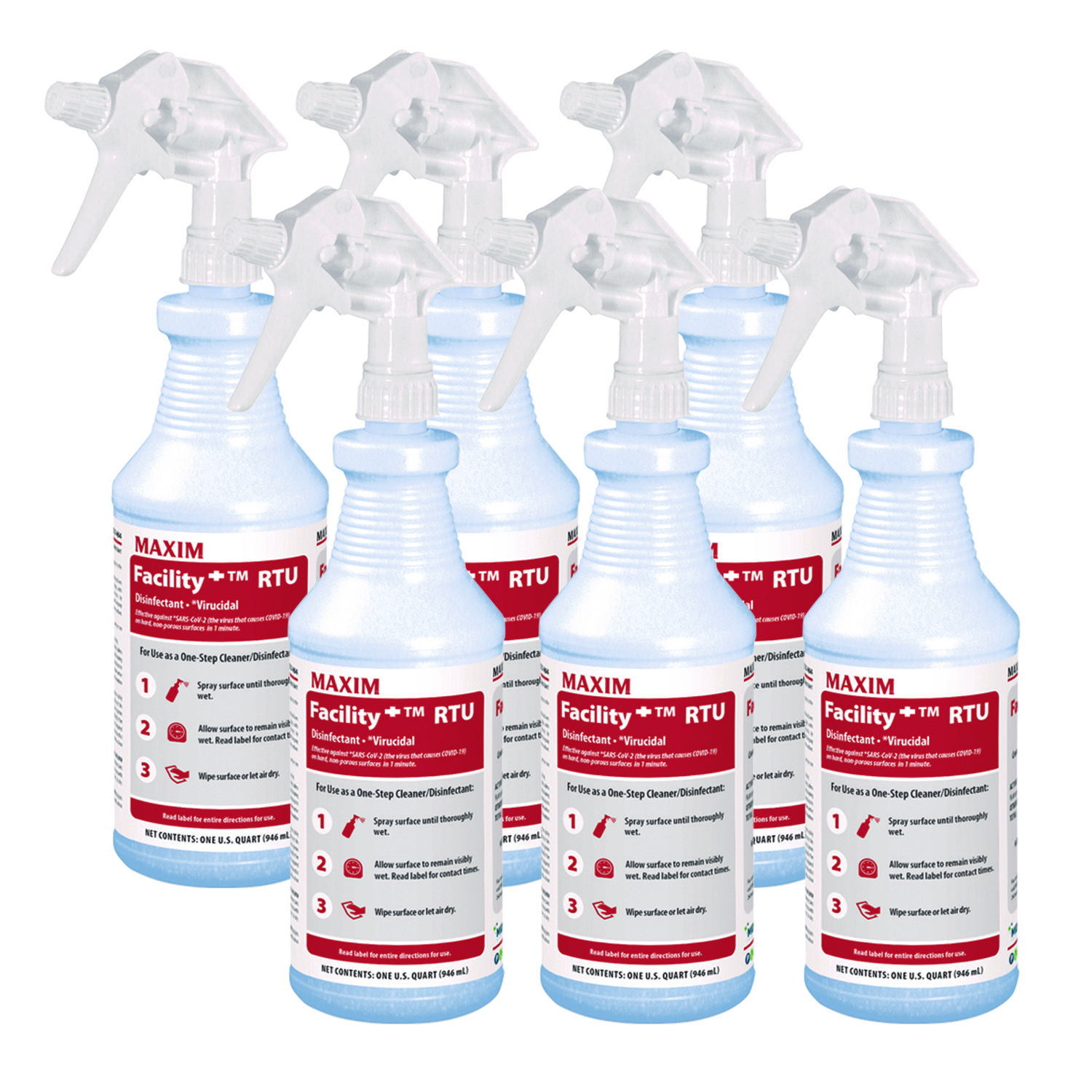 Facility+ RTU Disinfectant, Safe-to-Ship, Unscented, 32 oz Bottle, 6/Carton