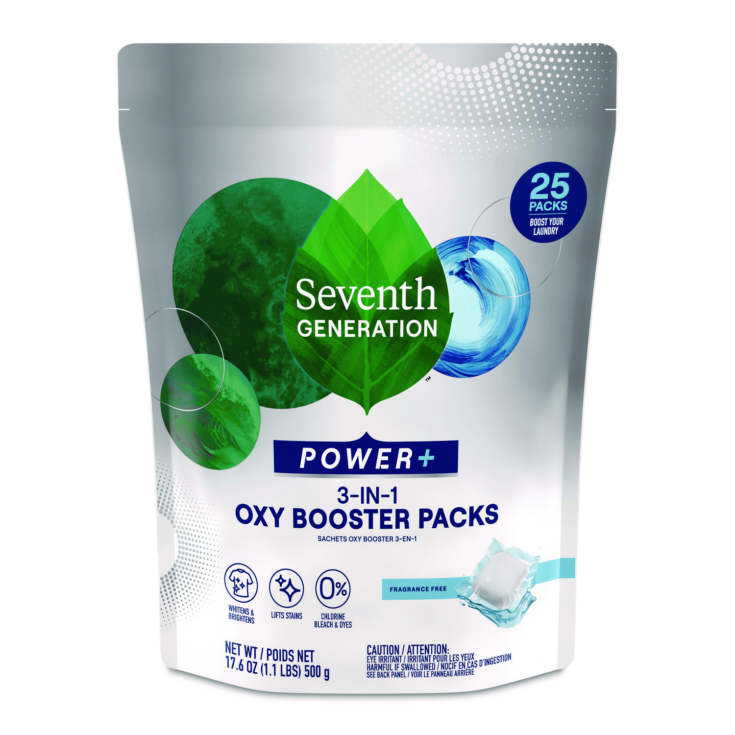 Power+ 3-in-1 Oxy Booster Packs, Fragrance-Free, 17.6 oz, 25 Tabs/Pack, 6 Packs/Carton