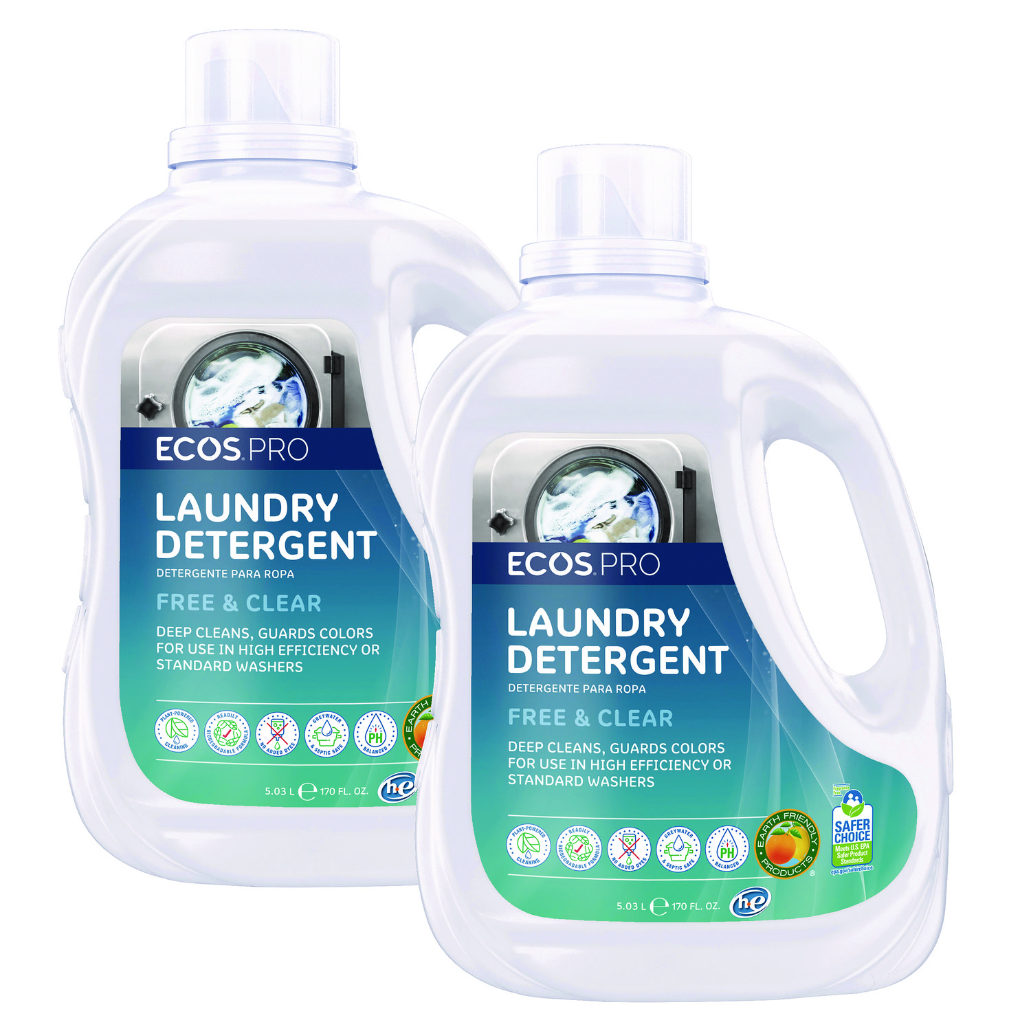 Laundry Detergent Liquid, Free and Clear, 170 oz Jug, 2/Carton
