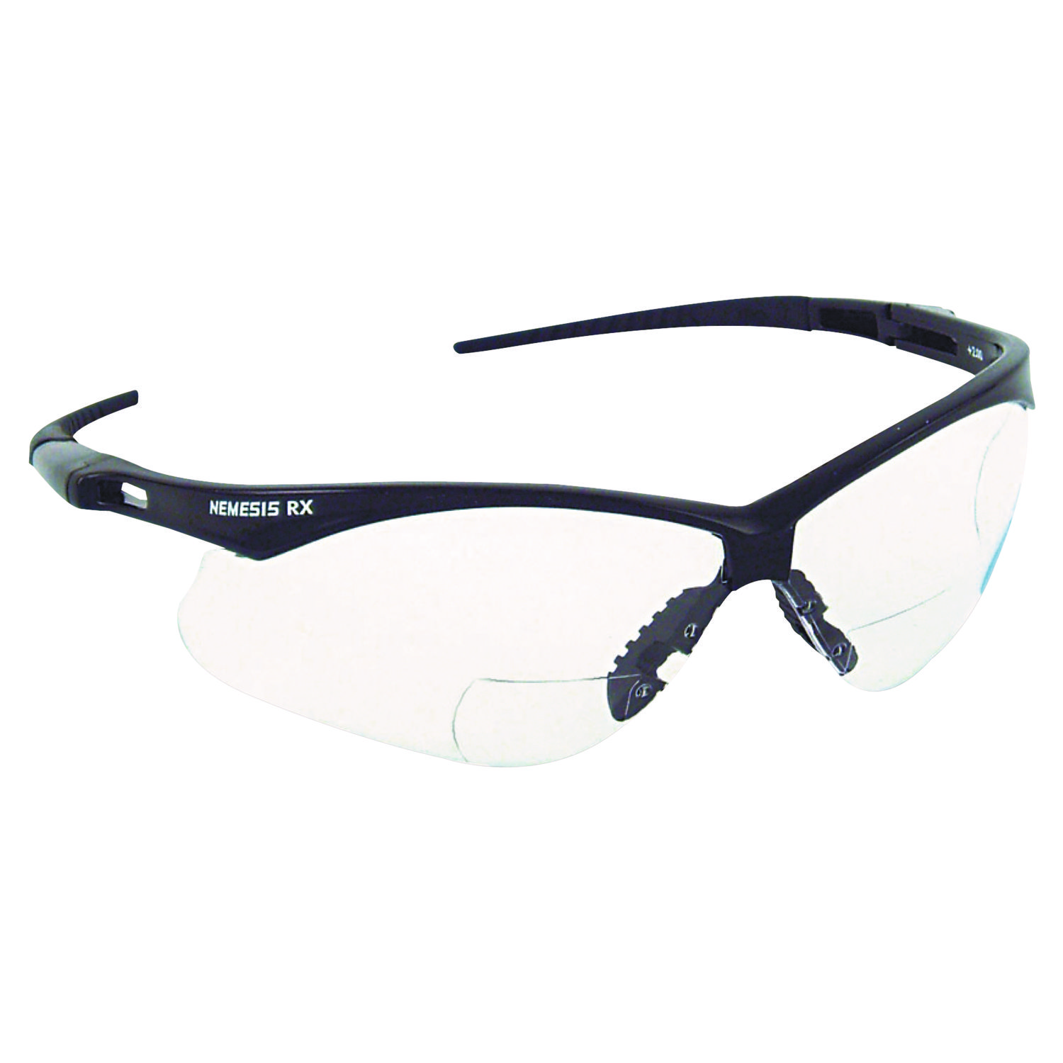 Nemesis Readers Safety Glasses, 1.5+ Diopter, Black Half Frame, Clear Dual Lens