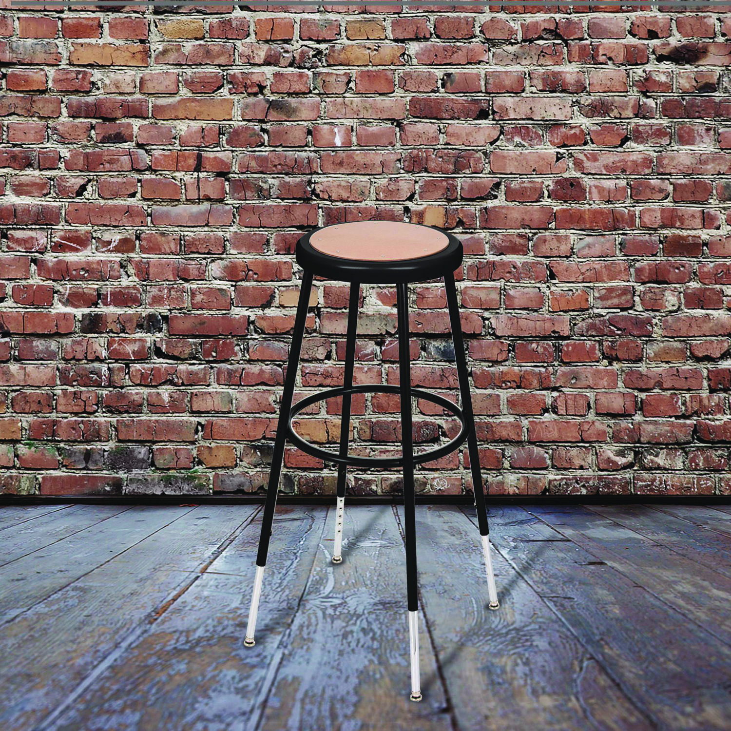 6200 Series Height Adjustable Heavy Duty Steel Stool, Backless, Supports 500lb, 31" to 39" Seat Height, Brown Seat,Black Base
