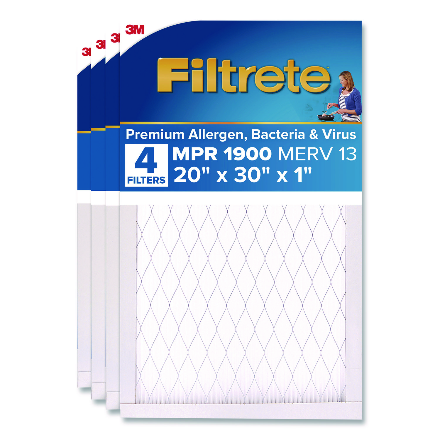 Premium Allergen, Bacteria and Virus Air Filter, MERV 13, MPR 1900, 20 x 30, 4/Carton