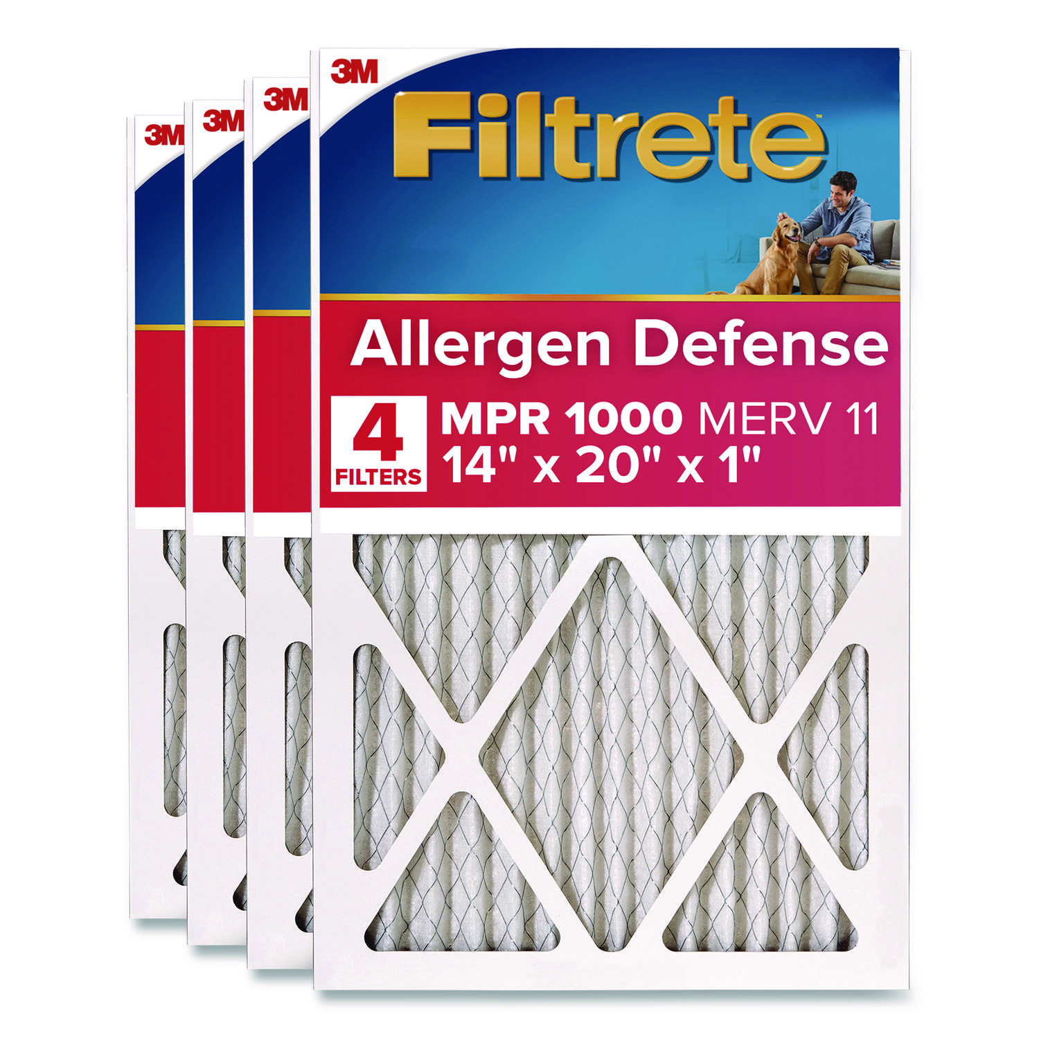 Allergen Defense Air Filter, MERV 11, MPR 1000, 14 x 20, 4/Carton