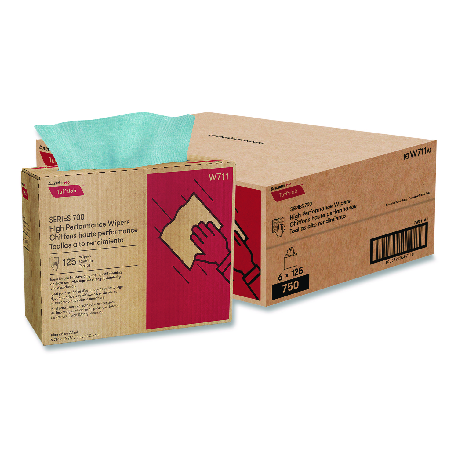 Tuff-Job S700 High Performance Wipers, Blue, 9.75 x 16.75, 125/Box, 6 Boxes/Carton
