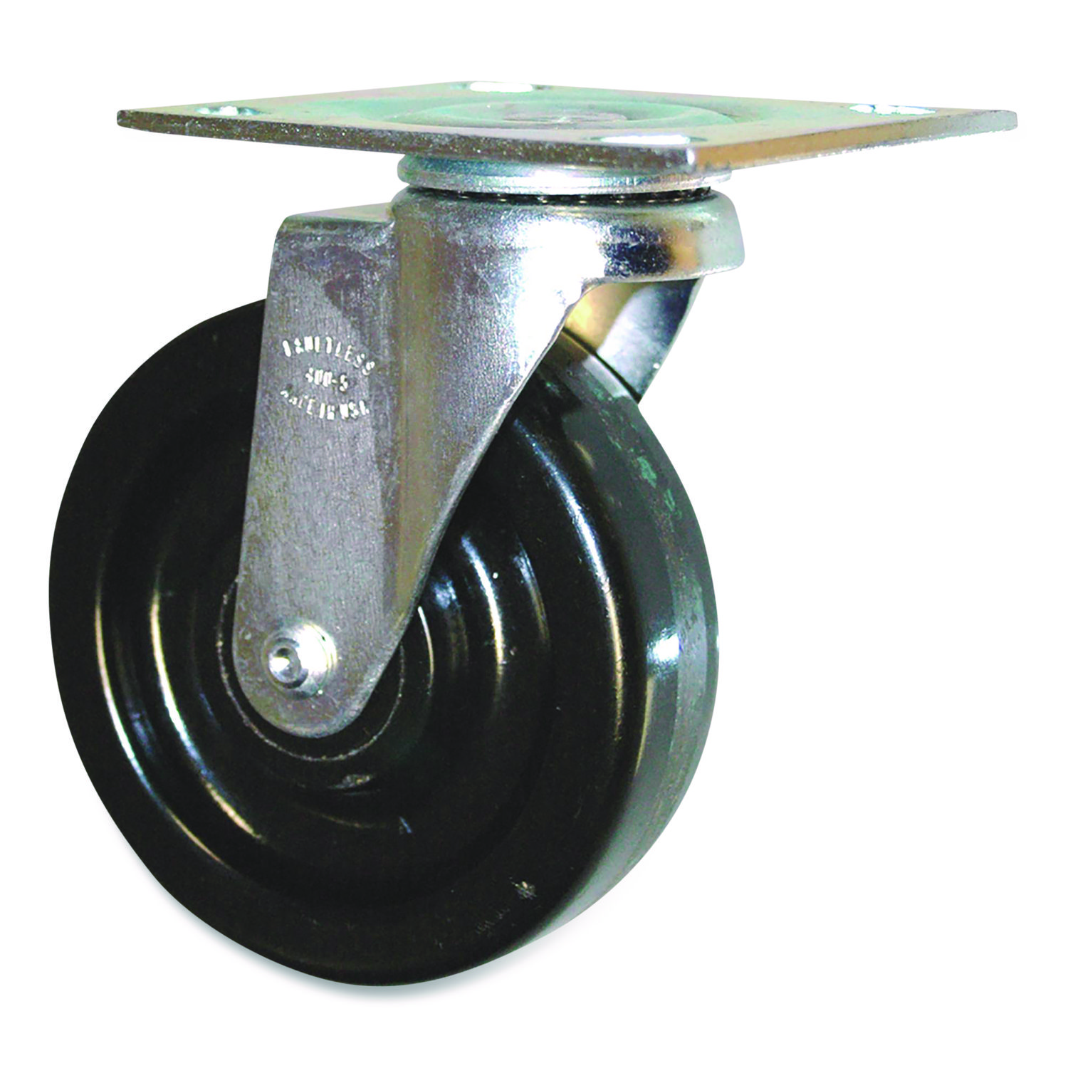 5-Inch Swivel Plate Caster, 4.5" x 3.75" Plate Stem, Black