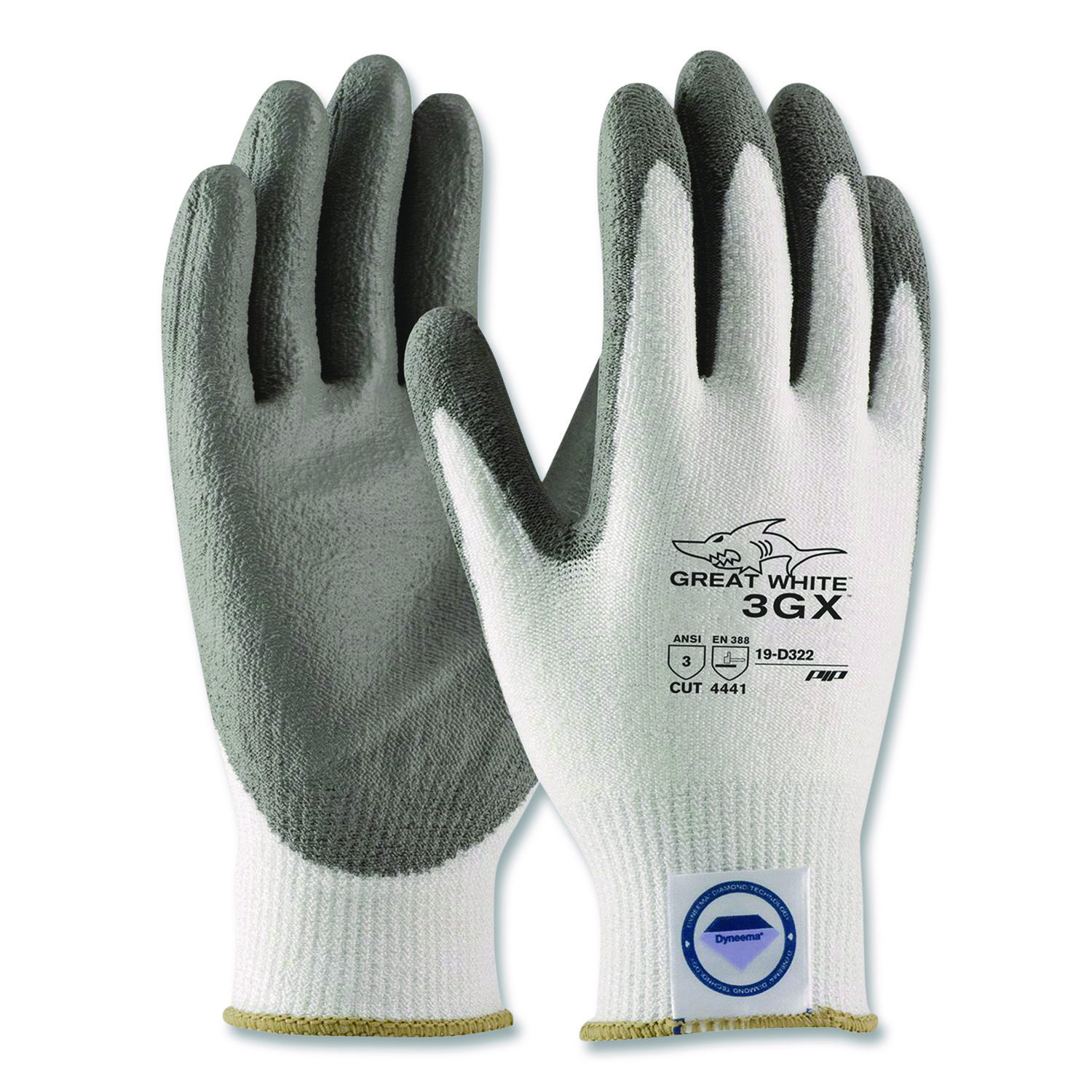 Great White 3GX Seamless Knit Dyneema Diamond Blended Gloves, EN388: 4542, Large, White/Gray, Pair