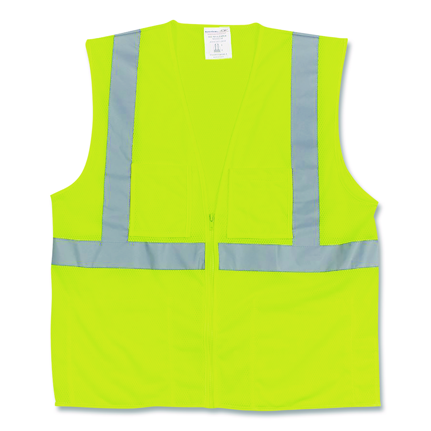 ANSI Class 2 Two-Pocket Zipper Mesh Safety Vest, Polyester Mesh, X-Large, Hi-Viz Lime Yellow