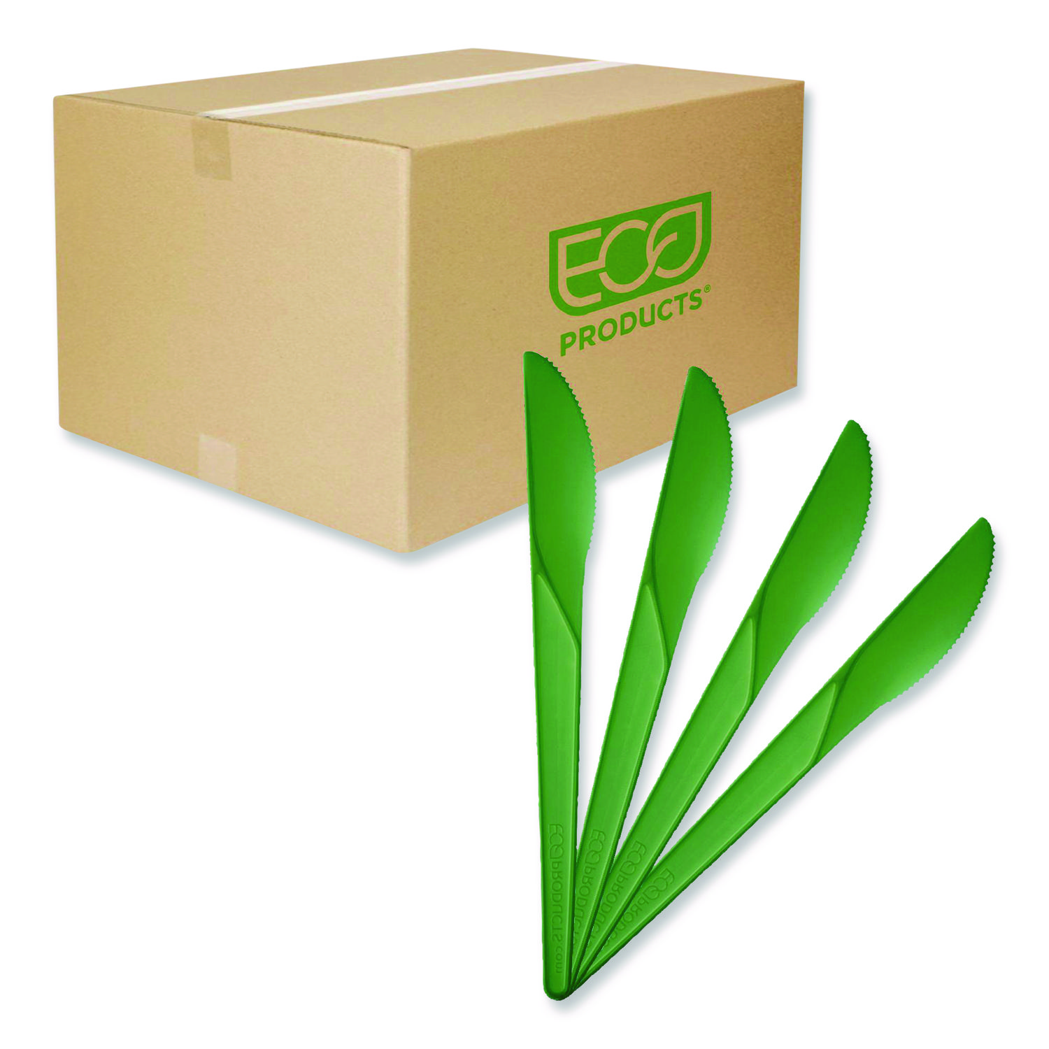 Plantware Compostable Cutlery, Knife, Plastic, Green, 1,000/Carton
