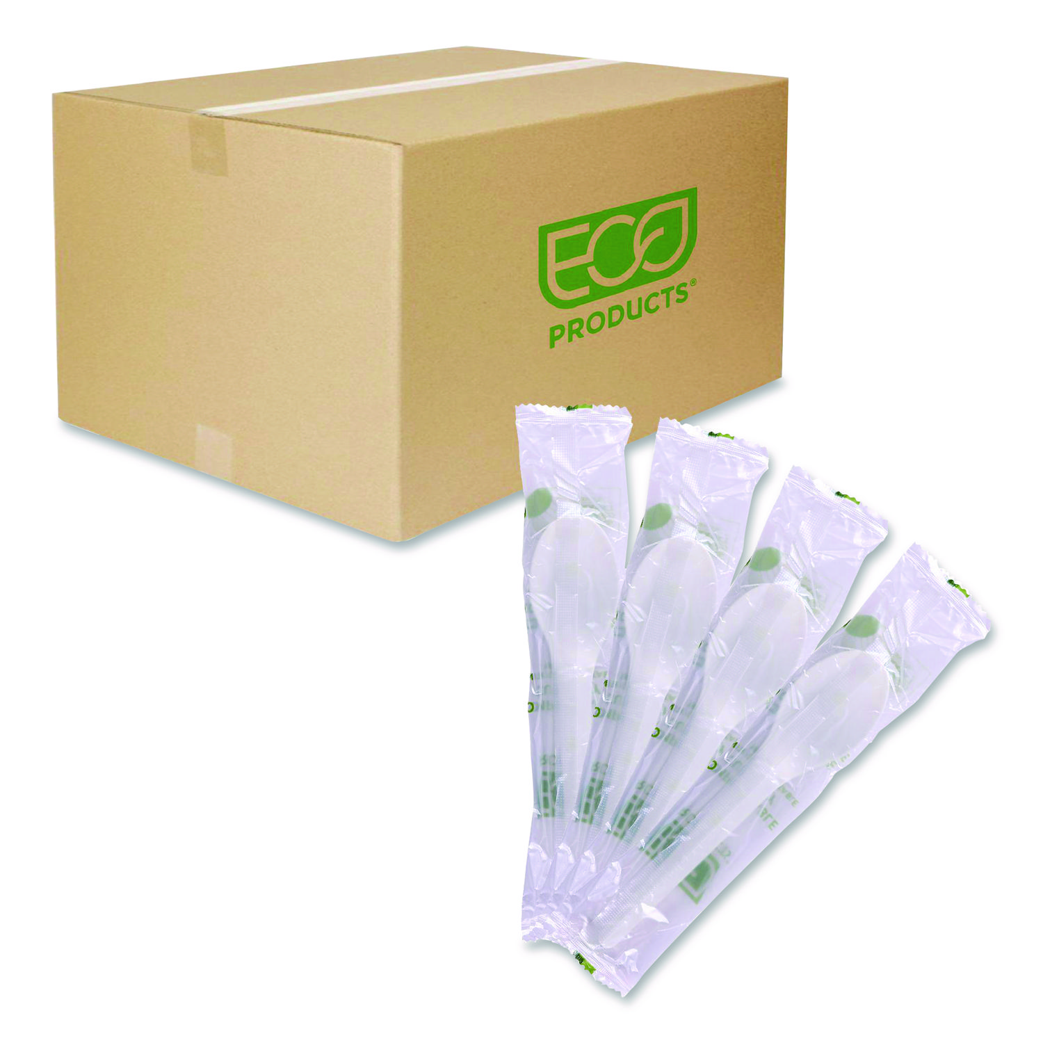 Plantware Compostable Cutlery, Spoon, Plastic, White, 1,000/Carton