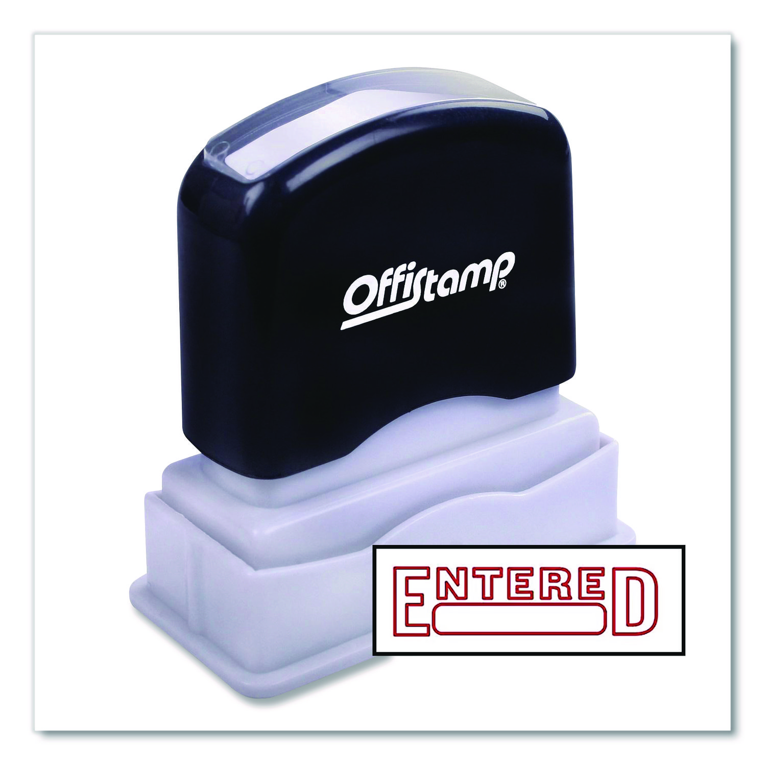 Pre-Inked Message Stamp with Blank Date Box, ENTERED, 1.63" x 0.38", Red Ink