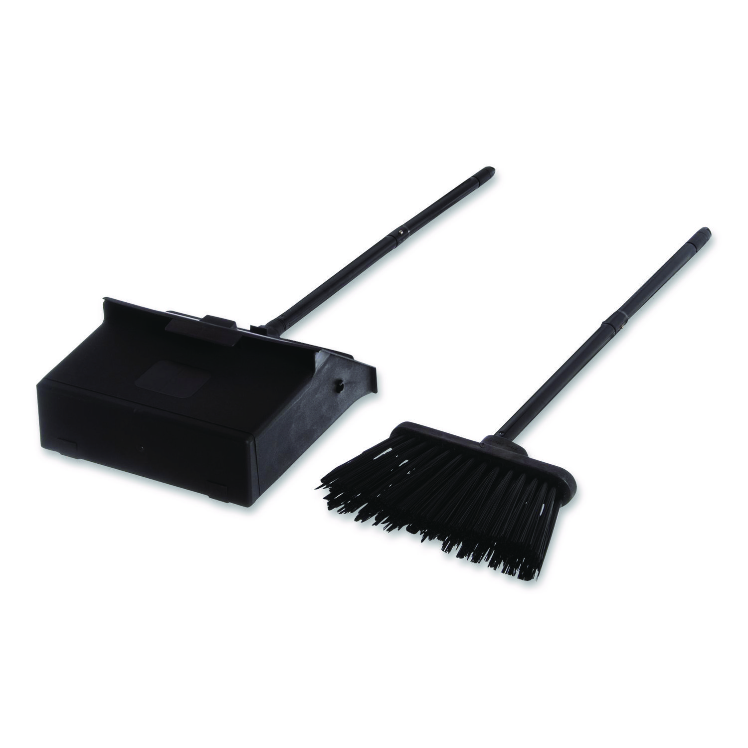 Duo-Pan Upright Dust Pan and Broom, 11.8 x 36, 24.5" Handle, Plastic, Black