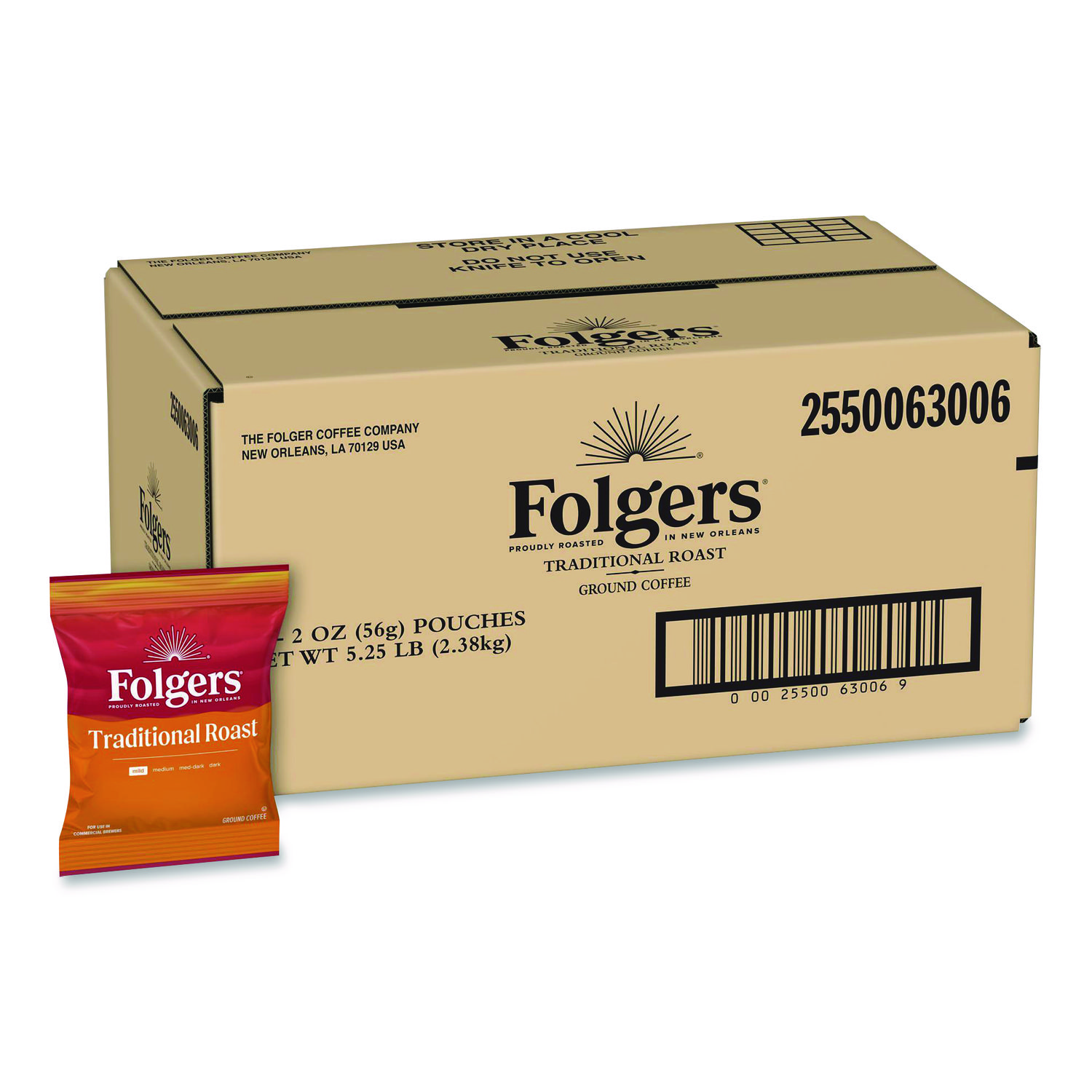 Traditional Roast Ground Coffee Fraction Packs, Traditional Roast, 2 oz, 42/Carton