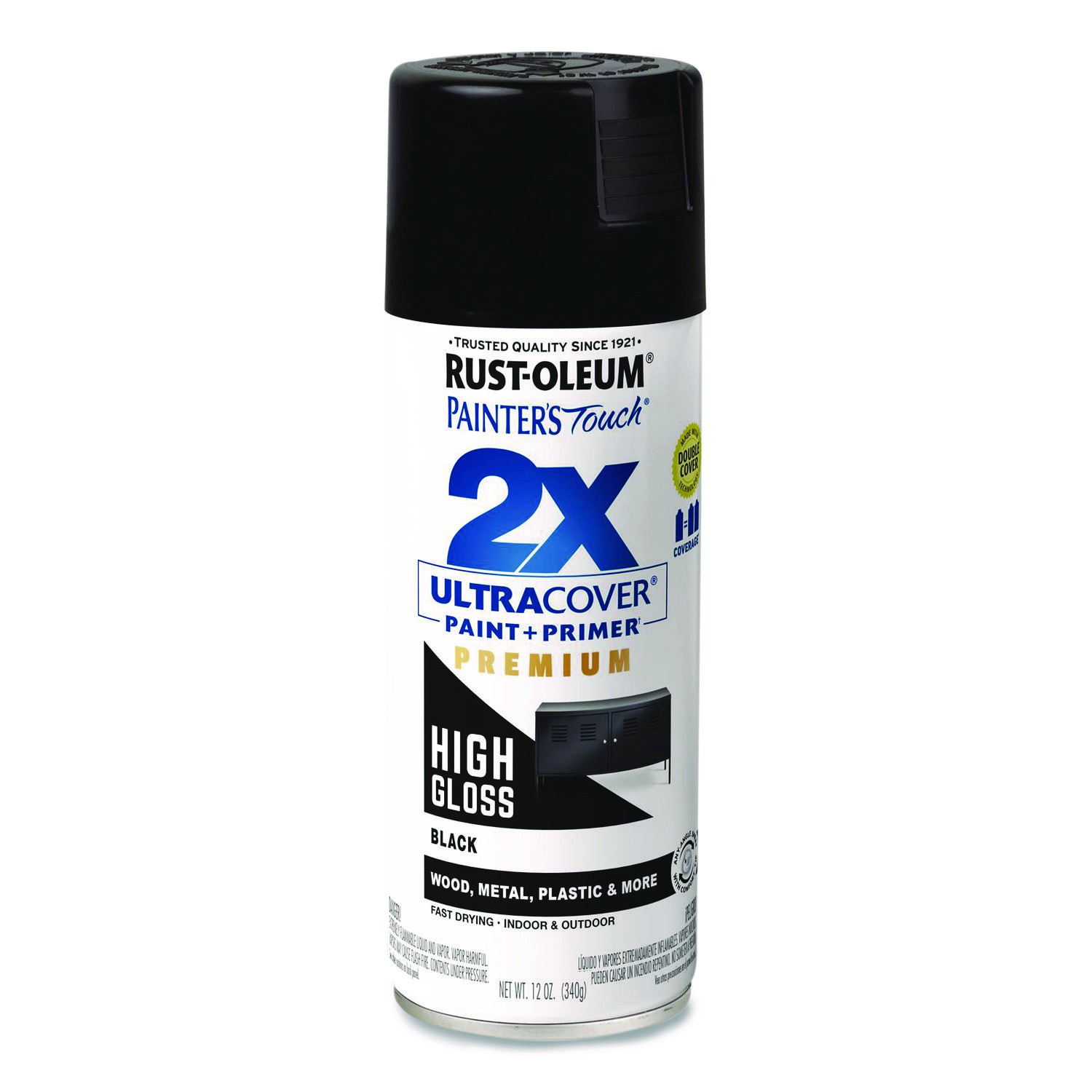 Painter's Touch 2X Ultra Cover Spray Paint, High Gloss Black, 12 oz Aerosol Can