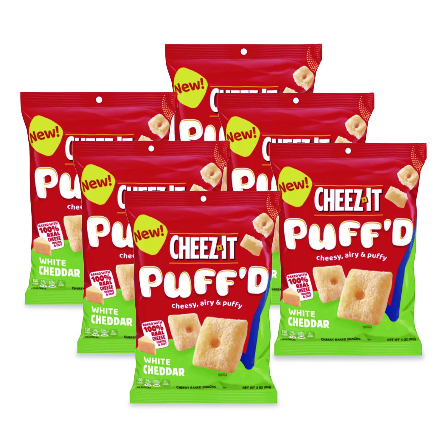 Puff'd Crackers, White Cheddar, 3 oz Bag, 6/Carton