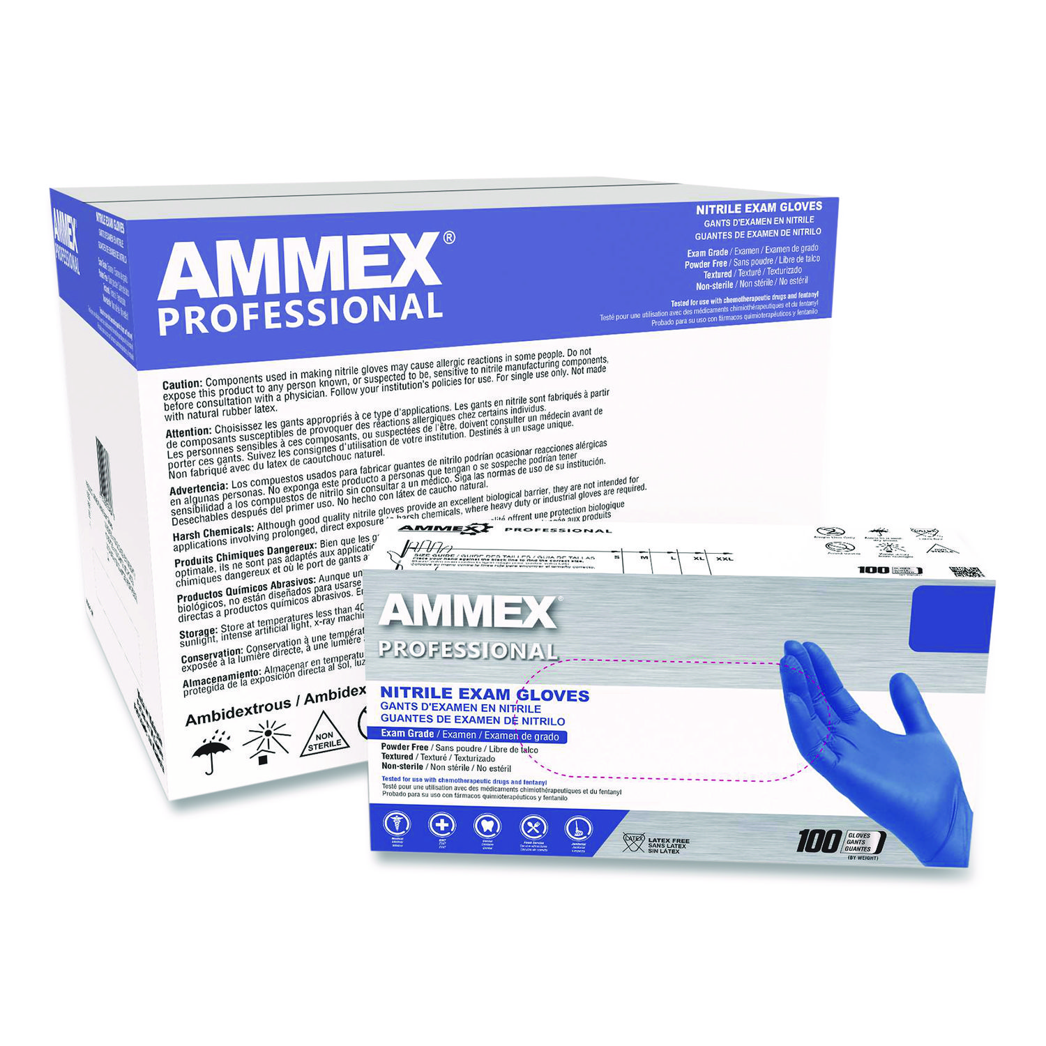 Nitrile Exam Gloves, Powder-Free, Medium, 3 mil Thick, 9.5" Long, Blue, 100/Box, 10 Boxes/Carton