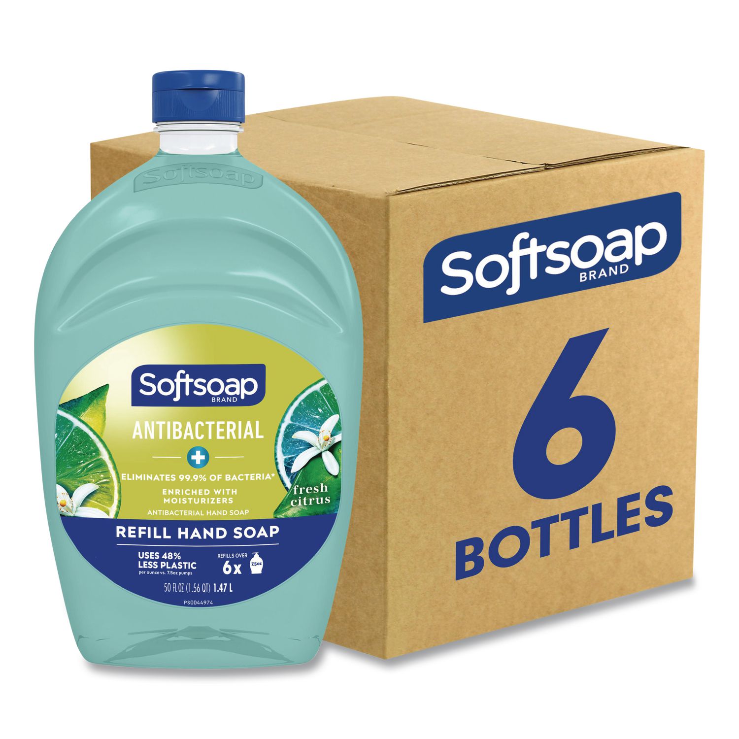 Antibacterial Liquid Hand Soap Refill, Fresh Scent, 50 oz, Green, 6/Carton