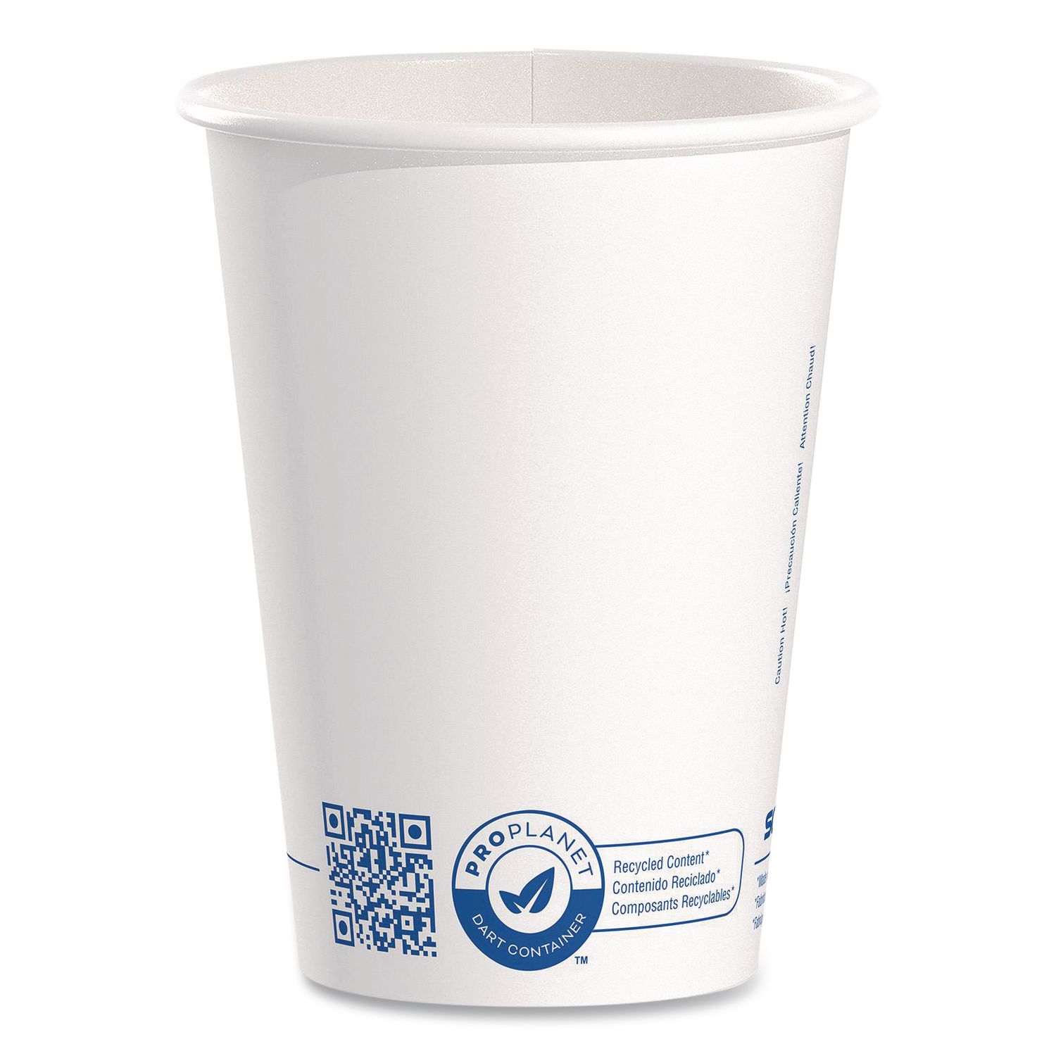 Recycled Content PCF Paper Hot Cups, ProPlanet Seal, 12 oz, White/Blue, 1,000/Carton