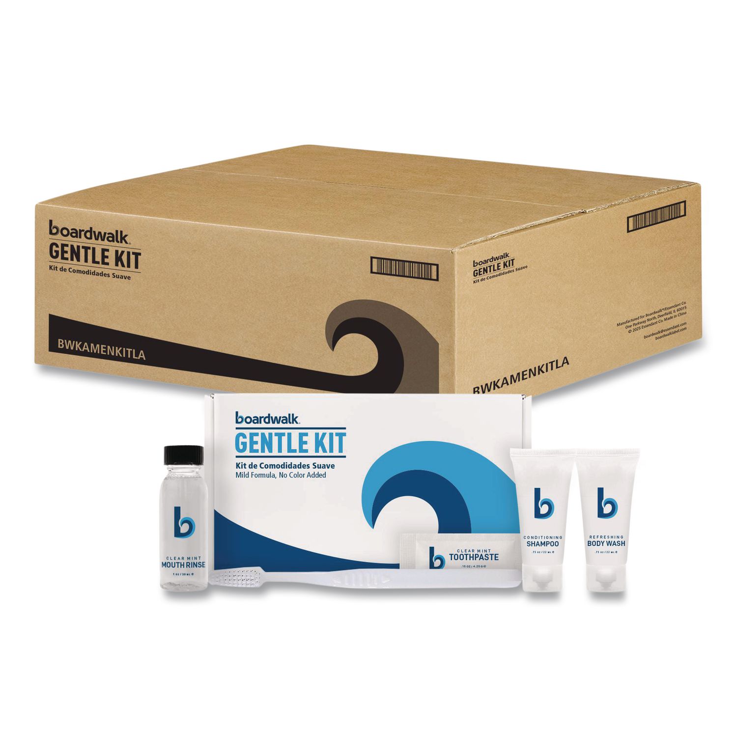 Amenities Kit, Mouth Rinse, Toothbrush, Toothpaste, Body Wash, Shampoo, Low Allergen, 12 Kits/Carton