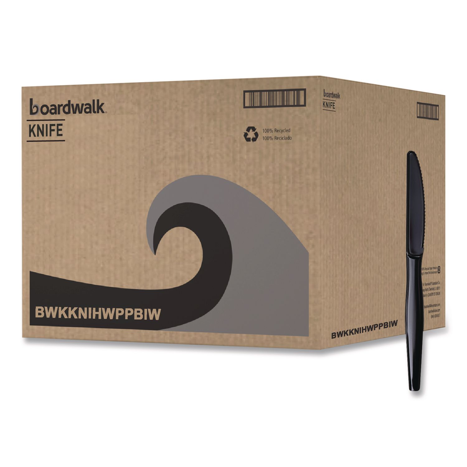 Heavyweight Wrapped Polypropylene Cutlery, Knife, Plastic, Black, 1,000/Carton