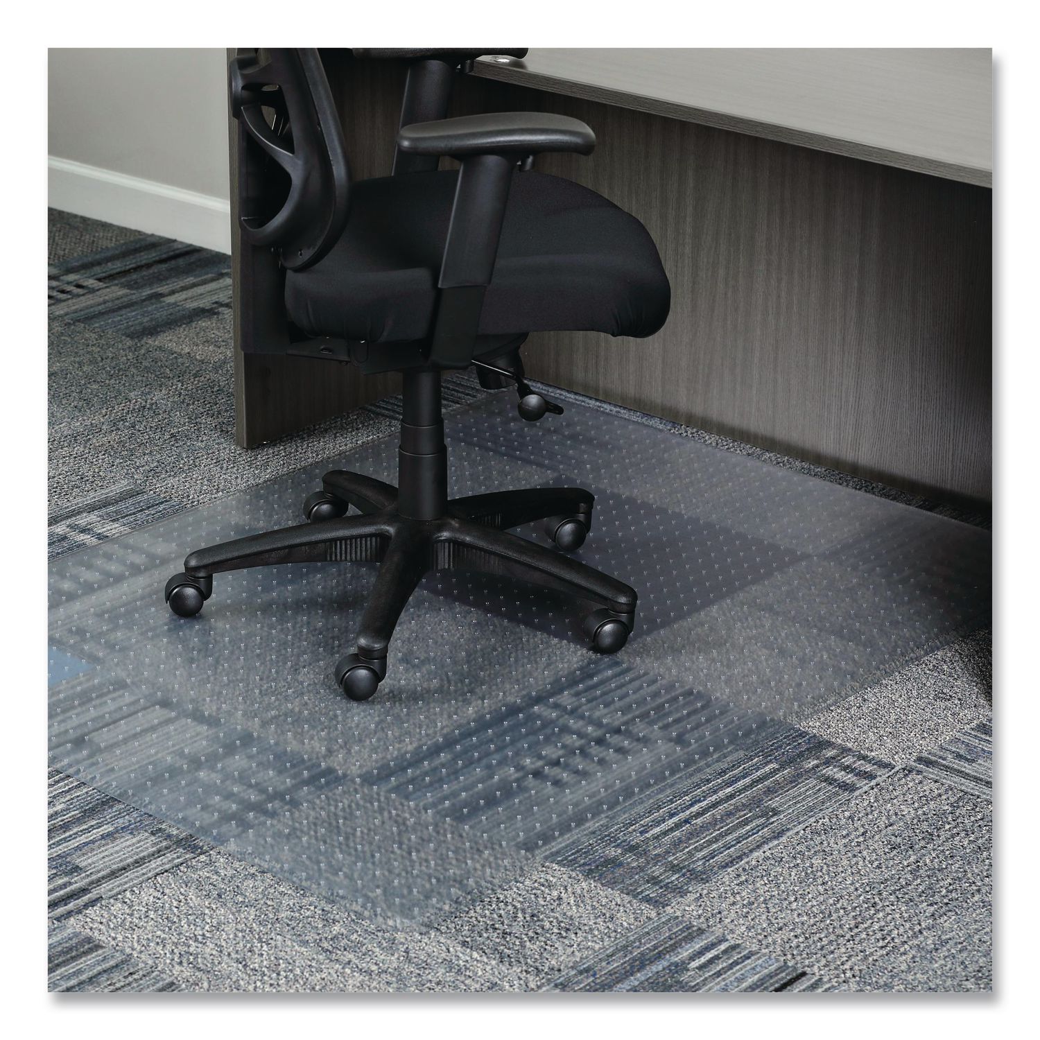 Studded Chair Mat for Flat to Low Pile Carpeted Floors, Rectangular, Beveled Edges, 46" x 60", Clear