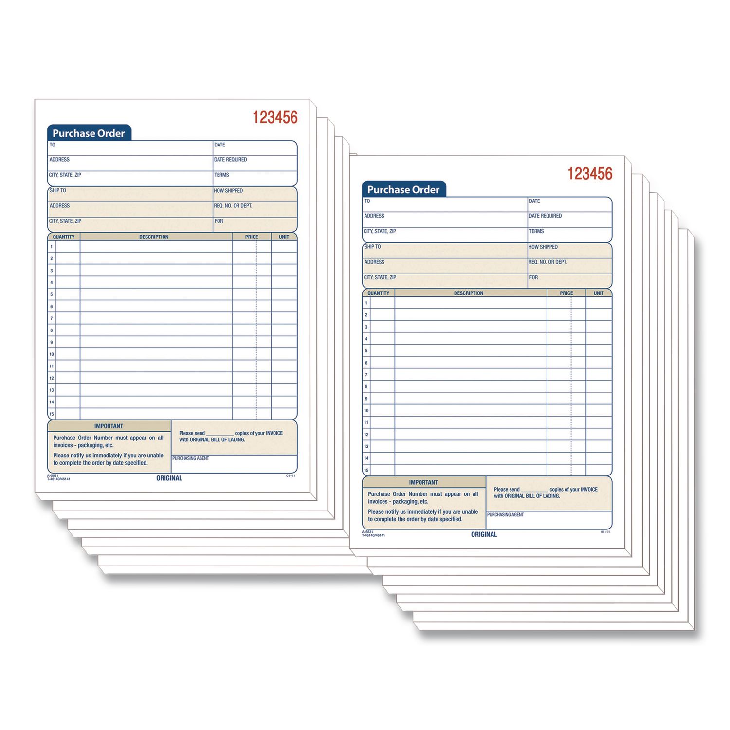 Multipart Purchase Order Pad, Three-Part Carbonless, 8.44 x 5.56, 50 Sets/Pad,10 Pads/Pack