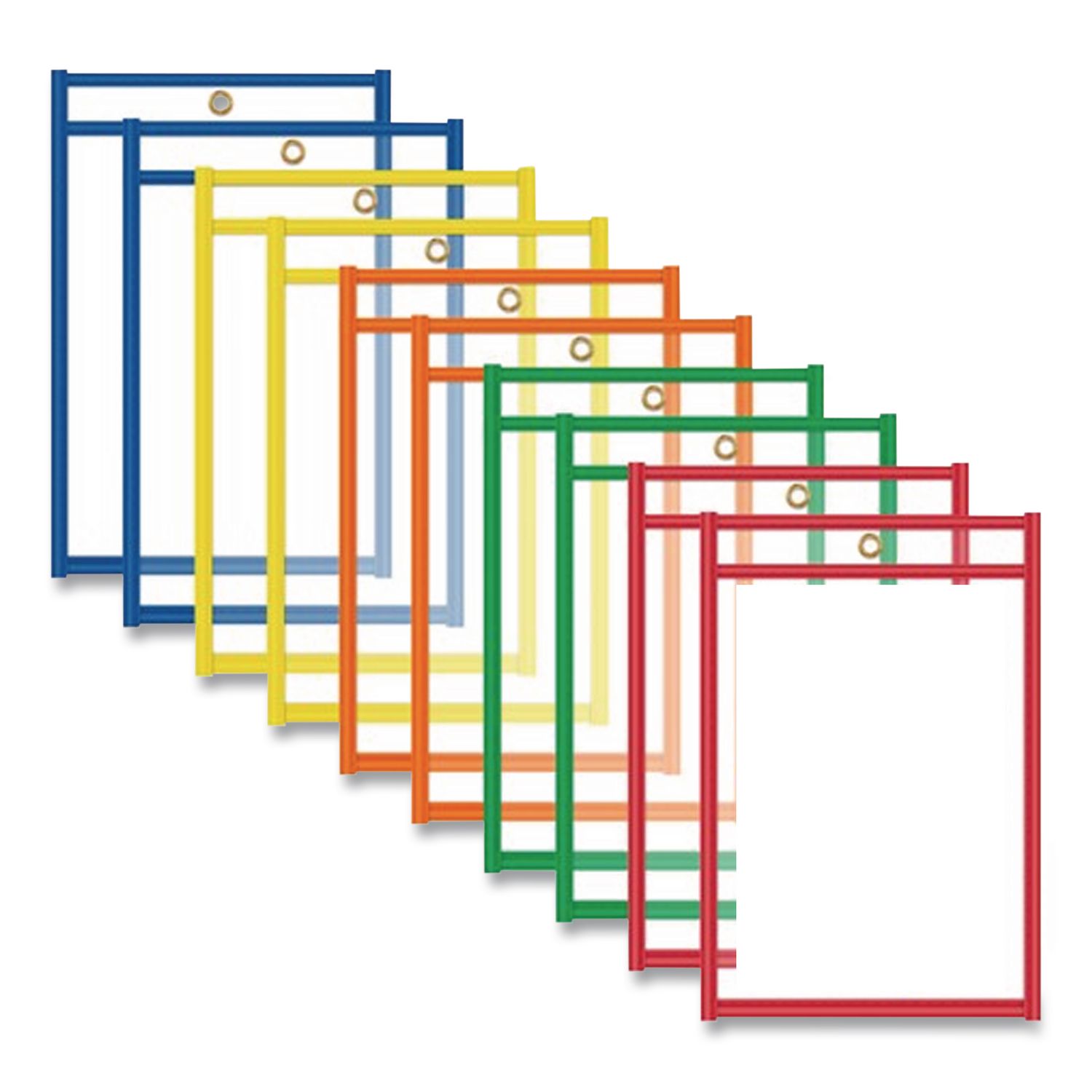 Reusable Dry Erase Pockets, Super Heavy-Duty, Top Load 6 x 9 Insert, Clear Front, Assorted Border Colors, 10/Pack