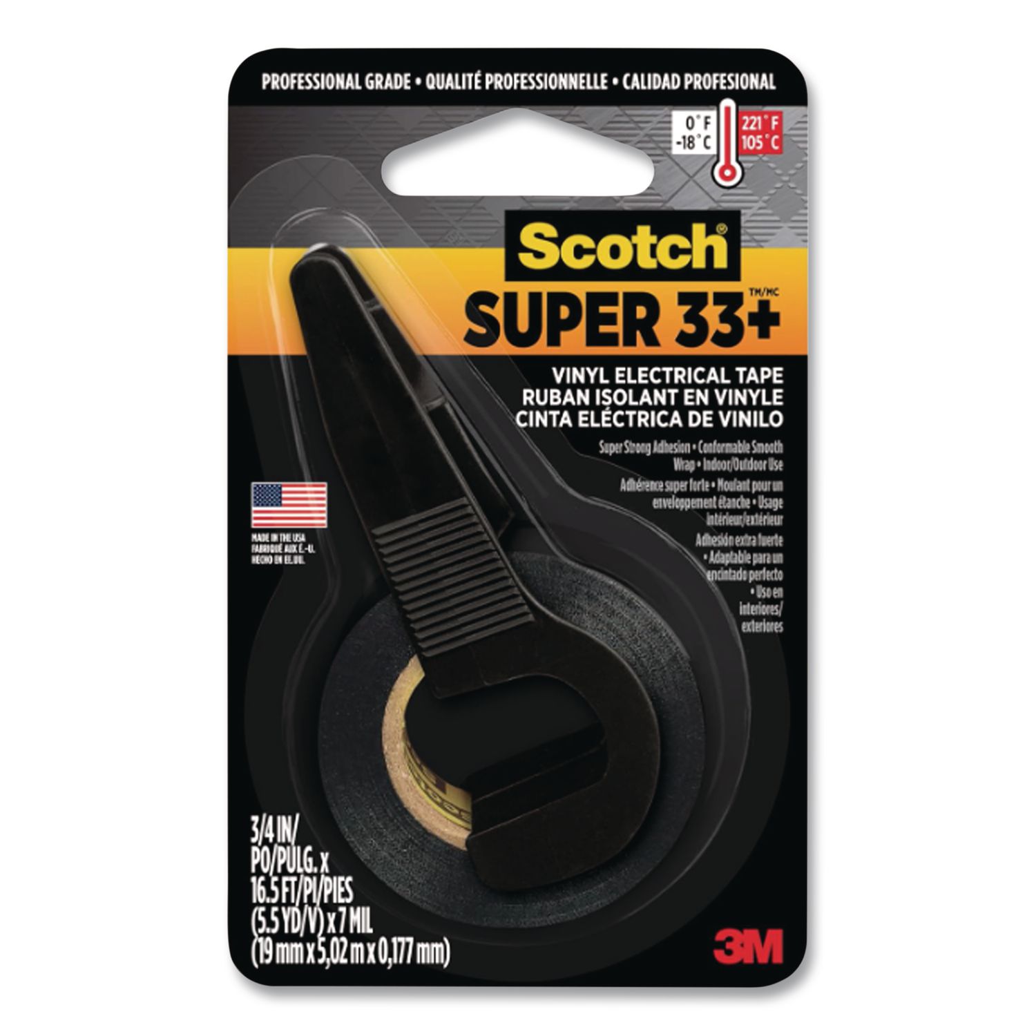 Super 33+ Vinyl Electrical Tape with Dispenser, 1" Core, 0.5" x 5.5 yds, Black