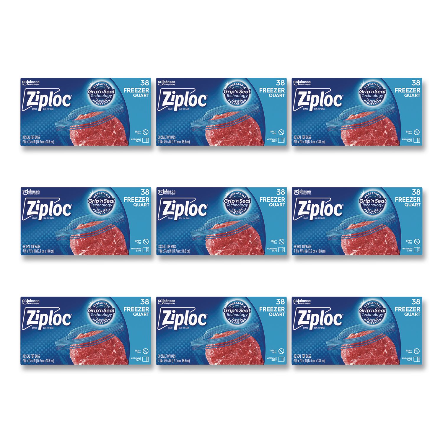 Zipper Freezer Bags, 32 oz, 6.97" x 7.7", Clear, 38 Bags/Box, 9 Boxes/Carton