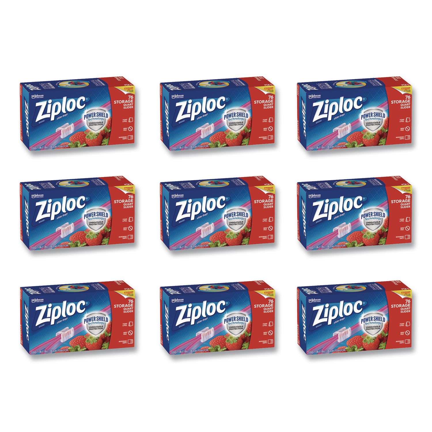 Slider Storage Bags, Quart, 5.88" x 1.88" x 7.88", Clear, 76 Bags/Box, 9 Boxes/Carton